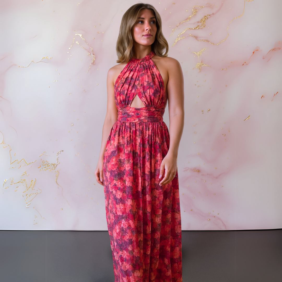 Vania – Elegant Floral Maxi Dress with Open Back