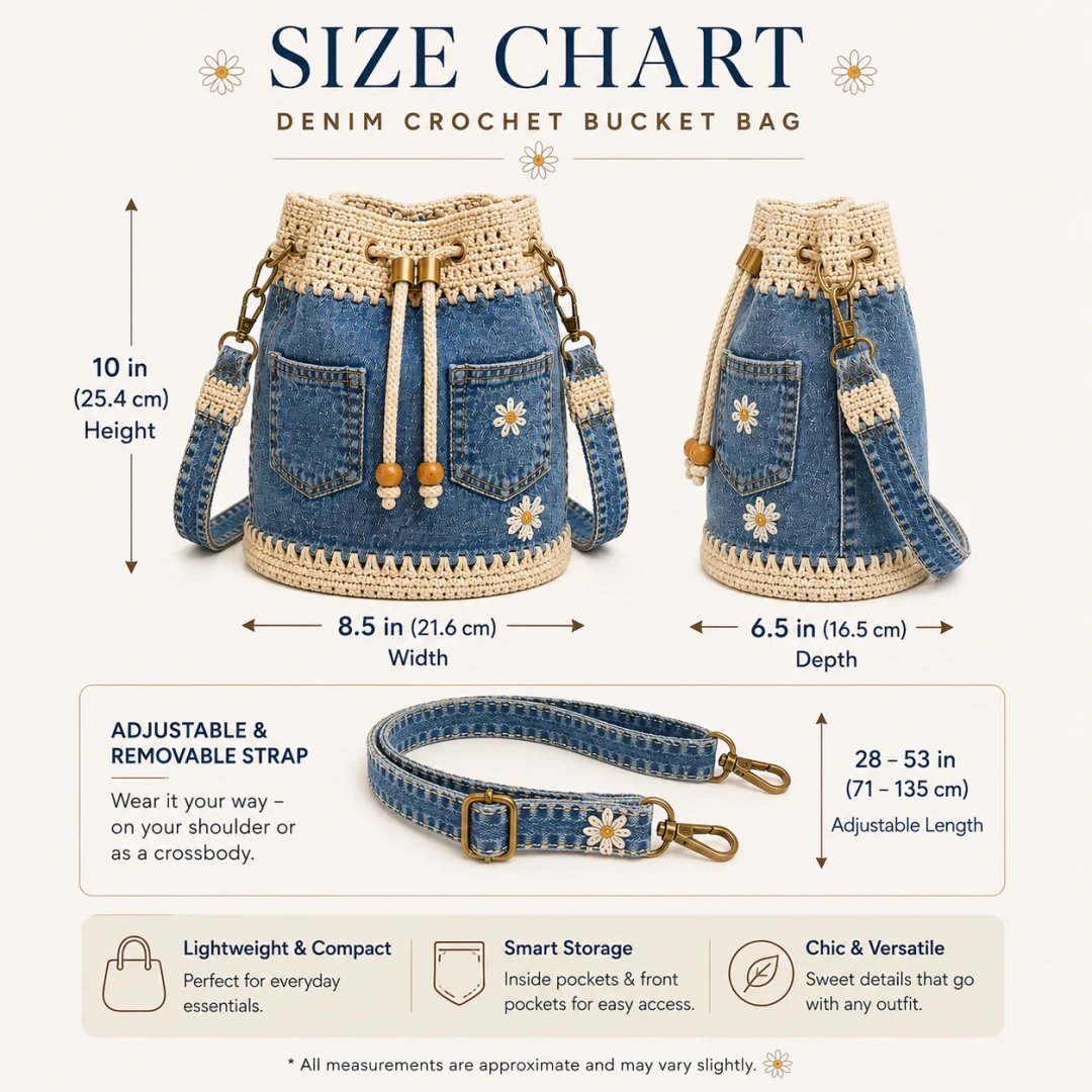 Camille™ | Crochet Denim Bucket Bag