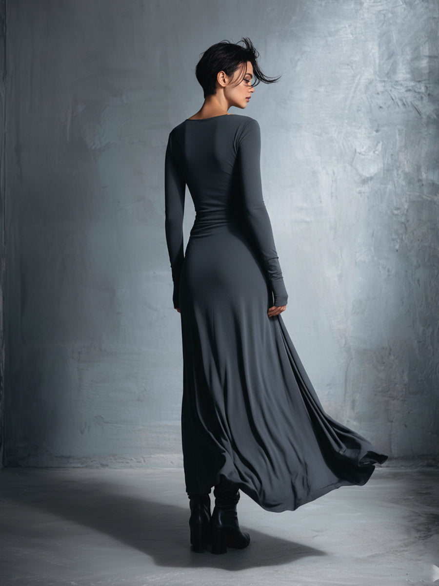 Yasmina | Long-Sleeve Side-Tie Draped Maxi Dress for Women