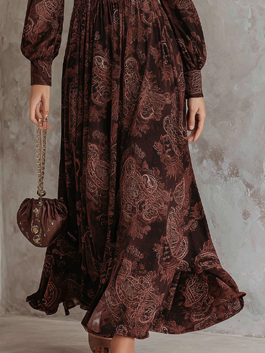 Eloise | Paisley Zip-Waist Long-Sleeve Maxi Dress for Women