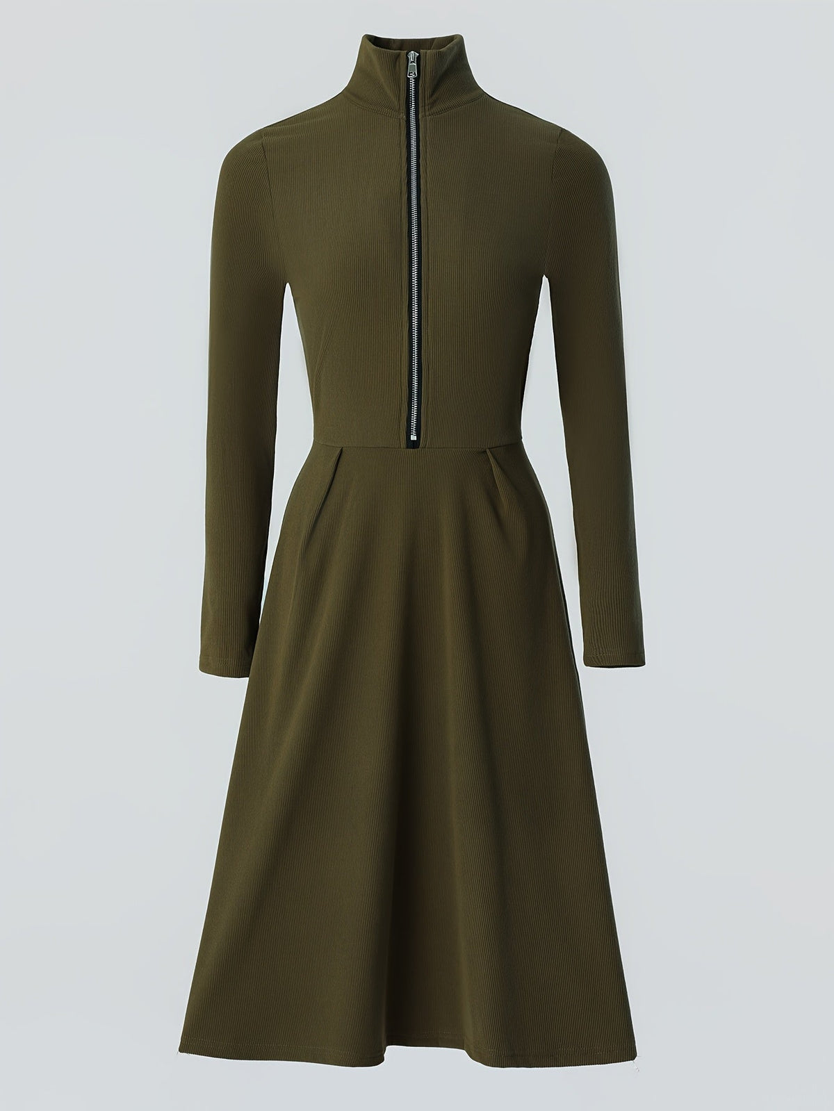 Zinnia | Zip-Front Long-Sleeve Fitted Midi Dress for Women
