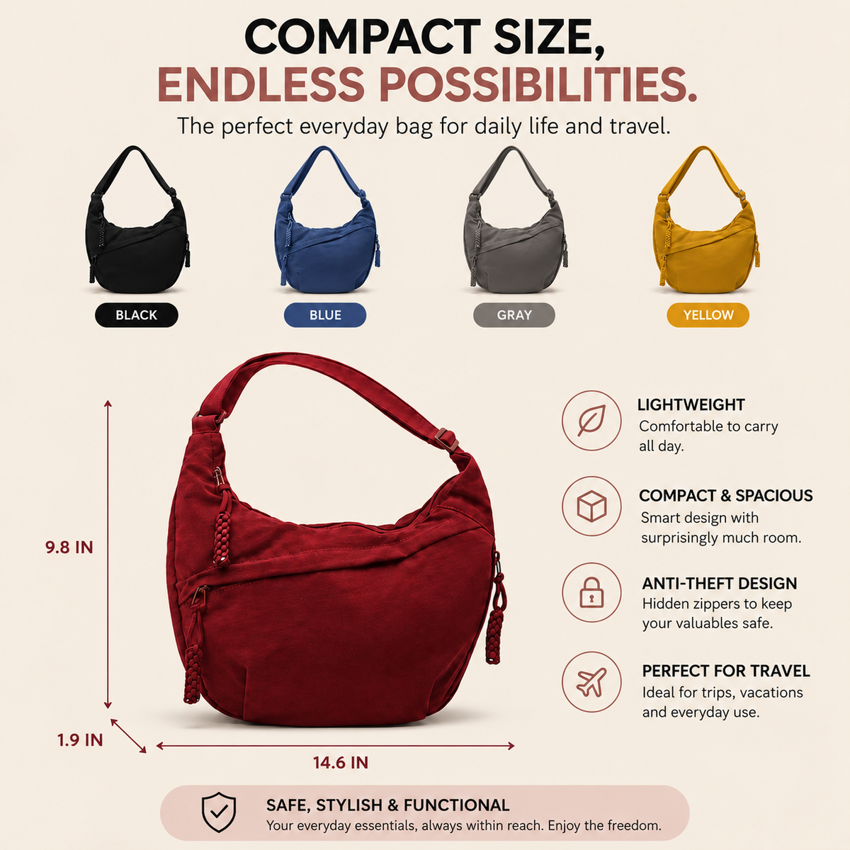 Mirelle™ | Anti-Theft Crescent Crossbody Bag