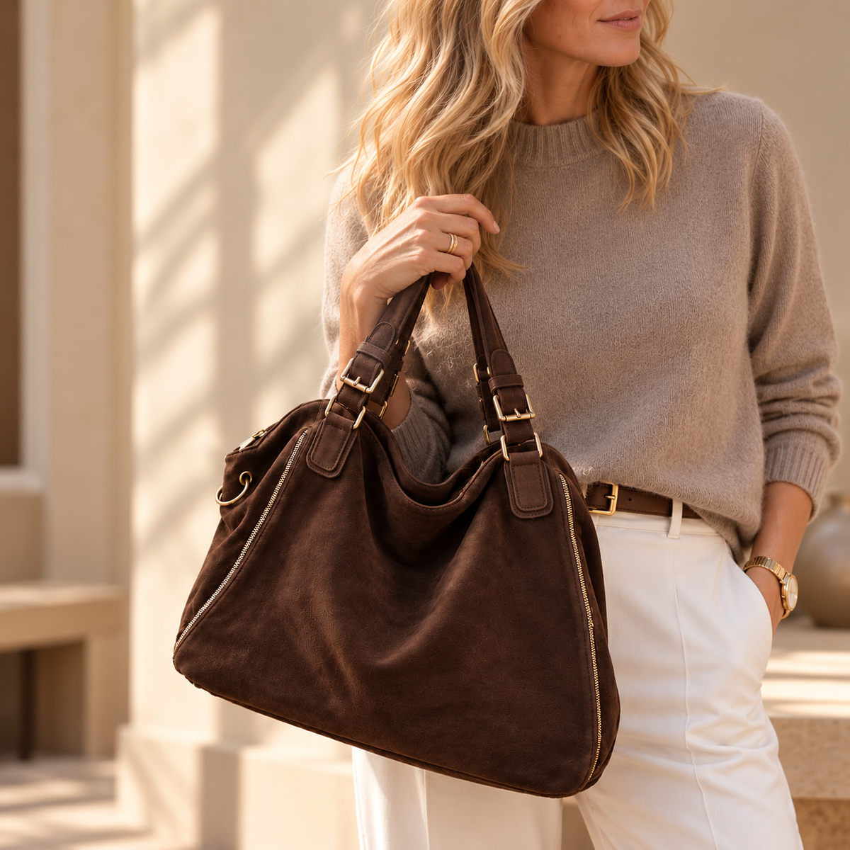Laura™ | Suede Handbag With Crossbody Strap