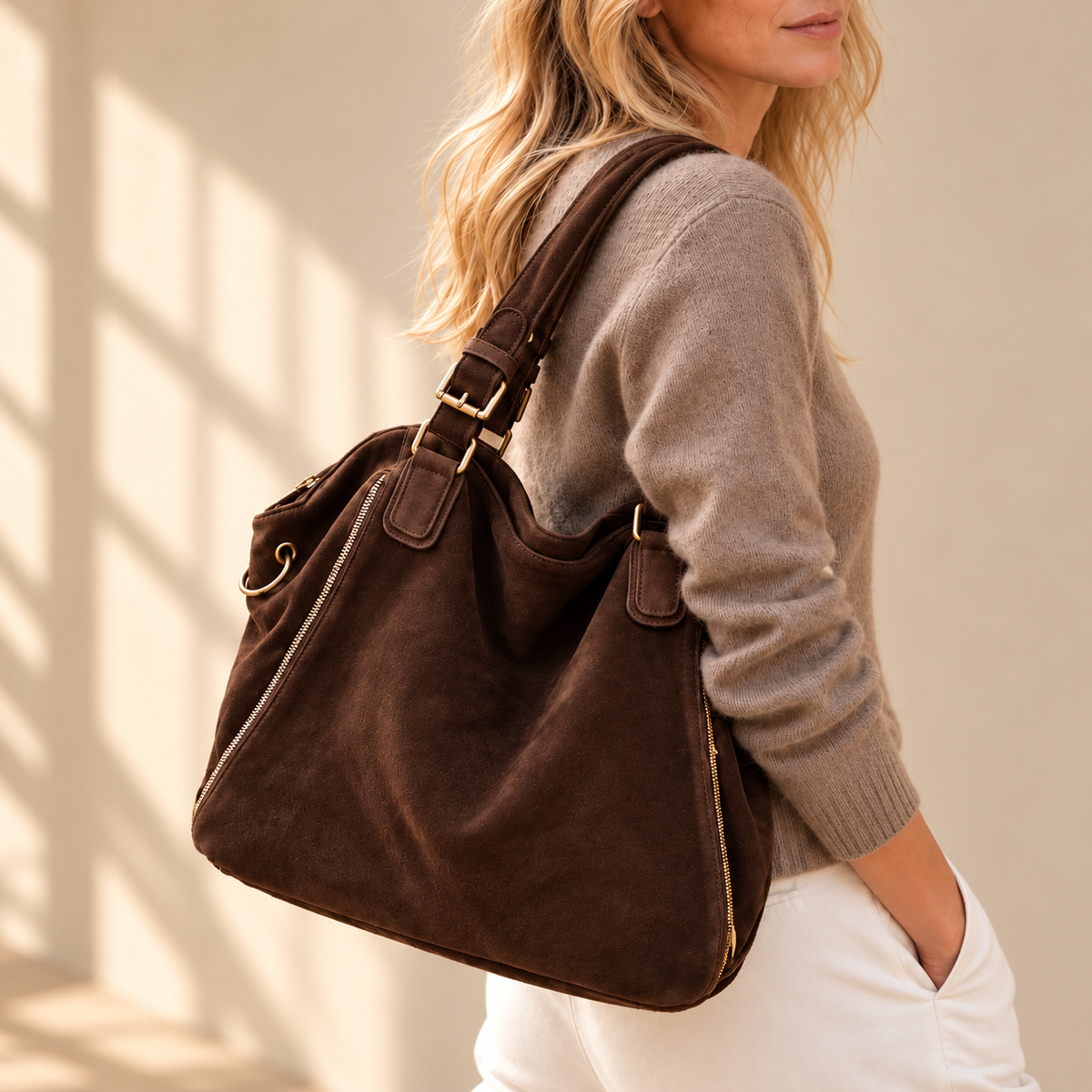 Laura™ | Suede Handbag With Crossbody Strap
