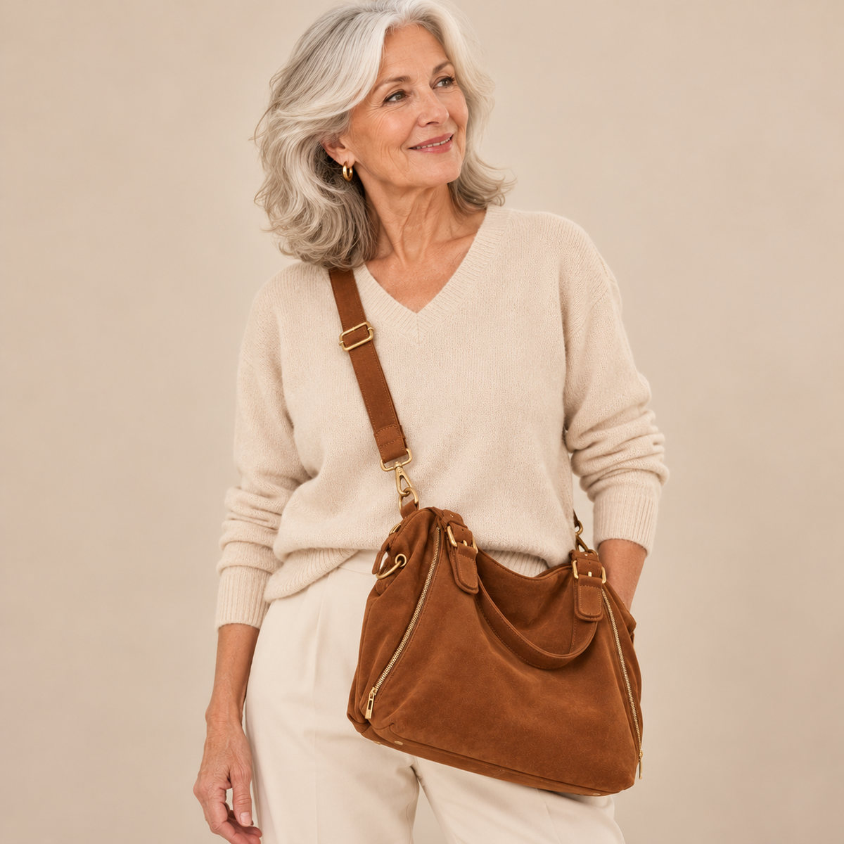 Laura™ | Suede Handbag With Crossbody Strap