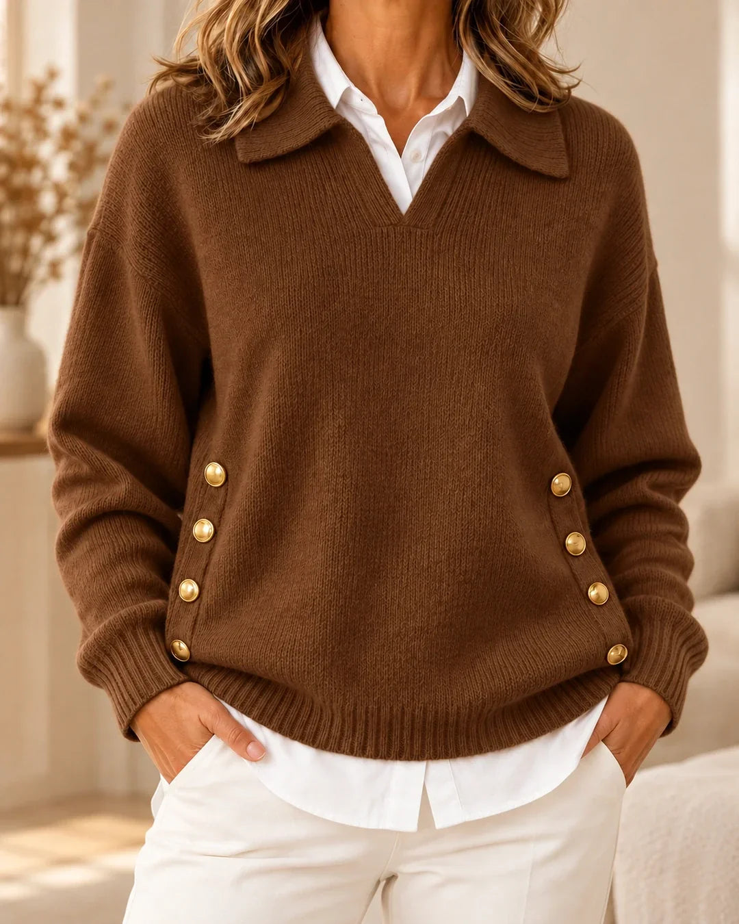 Erminia™ | Polo Sweater with Gold Buttons