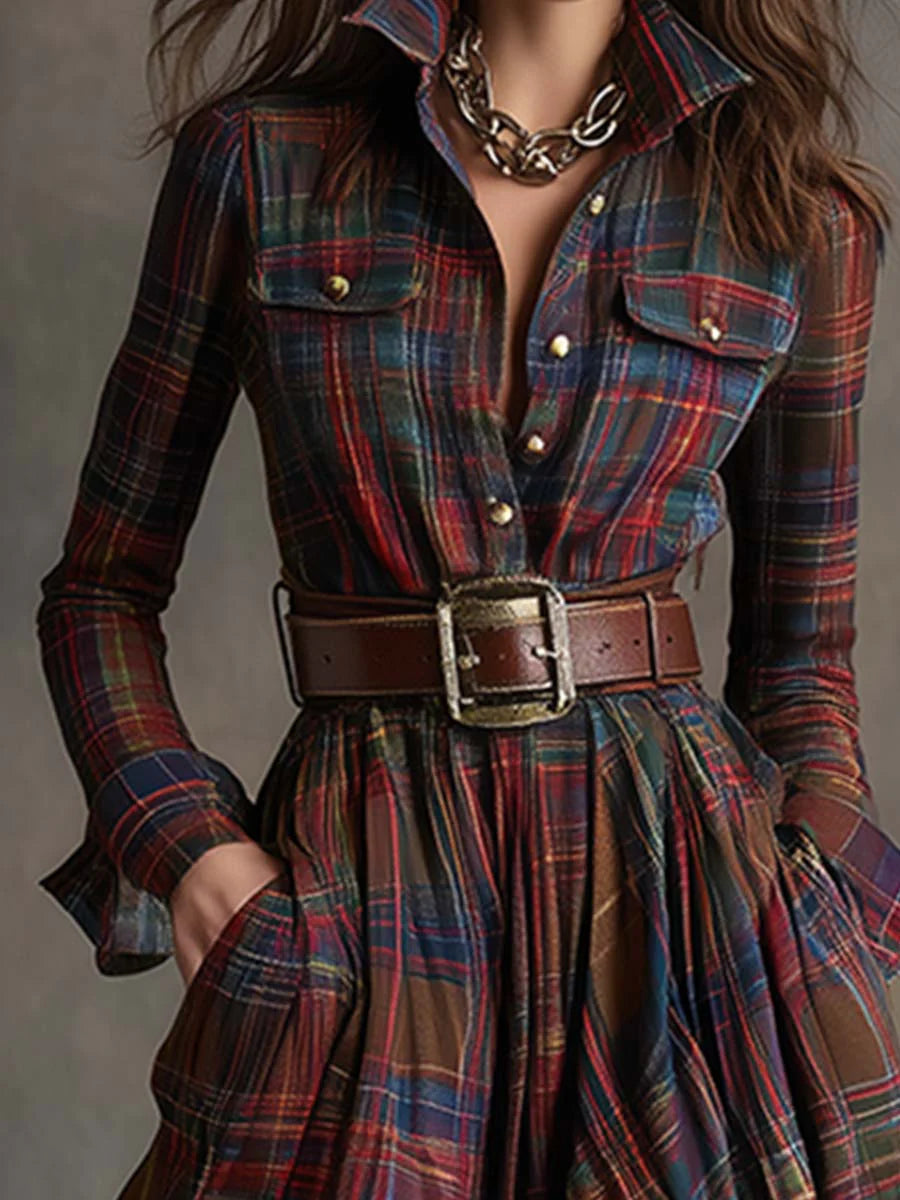 Henrietta | Belted Button-Front Long-Sleeve Maxi Shirt Dress for Women