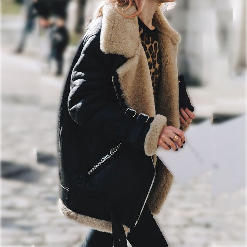Women’s Faux Shearling Aviator Moto Winter Jacket