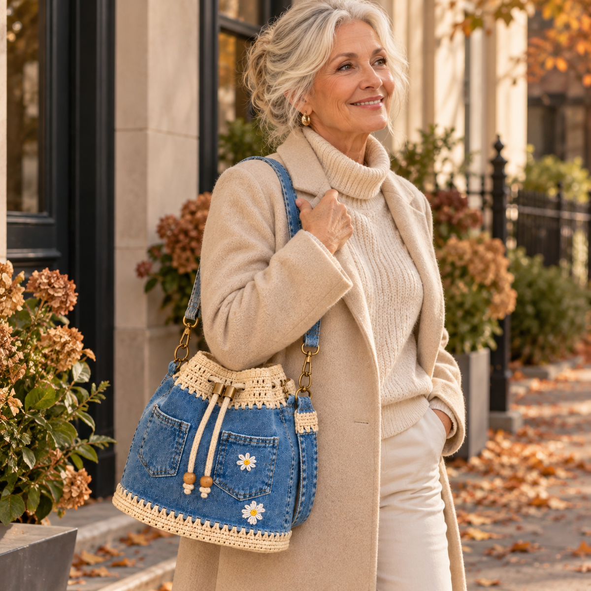 Camille™ | Crochet Denim Bucket Bag