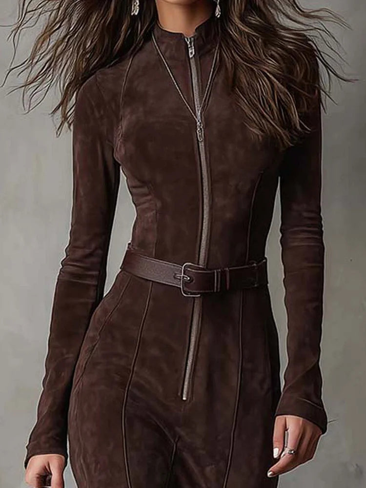 Mariel | Belted Zip-Front Long-Sleeve Maxi Dress for Women