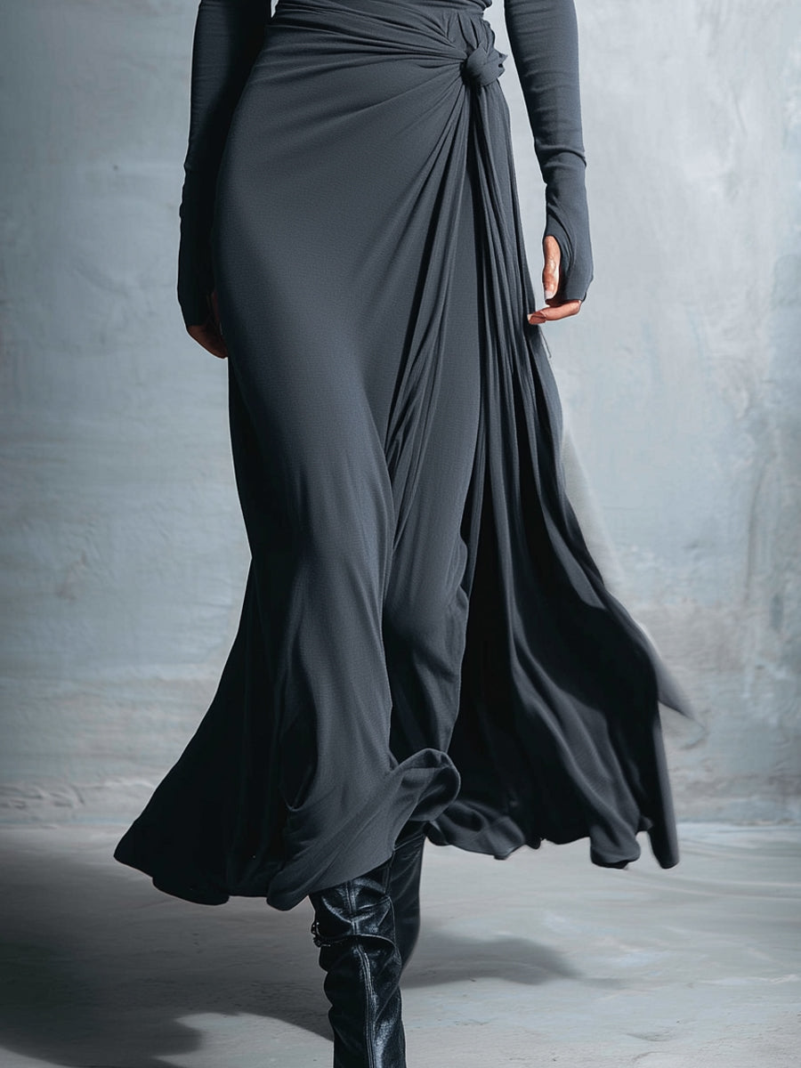 Yasmina | Long-Sleeve Side-Tie Draped Maxi Dress for Women