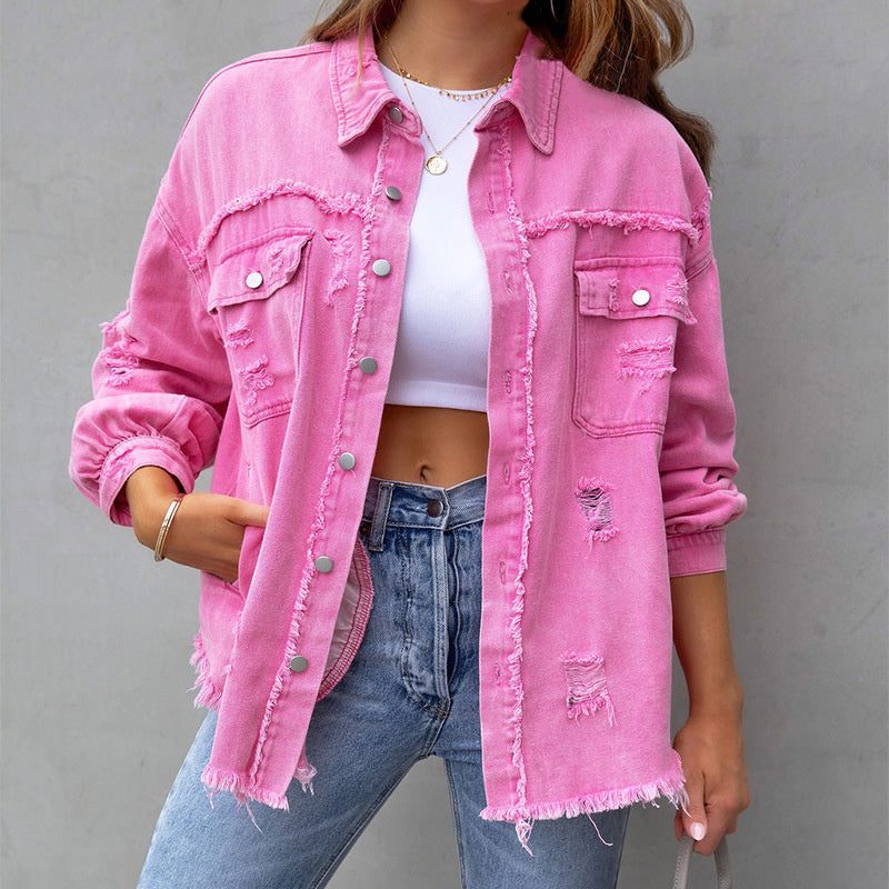 Cecilia | Distressed Oversized Denim Jacket for Women