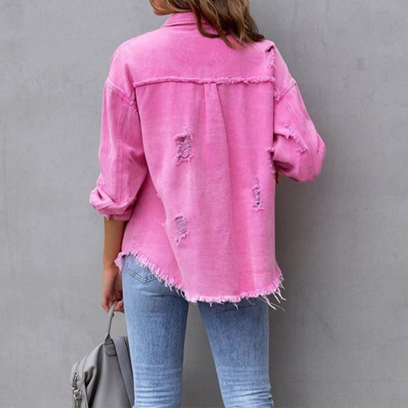 Cecilia | Distressed Oversized Denim Jacket for Women