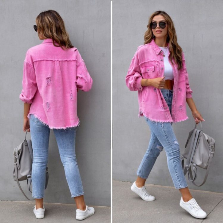 Cecilia | Distressed Oversized Denim Jacket for Women