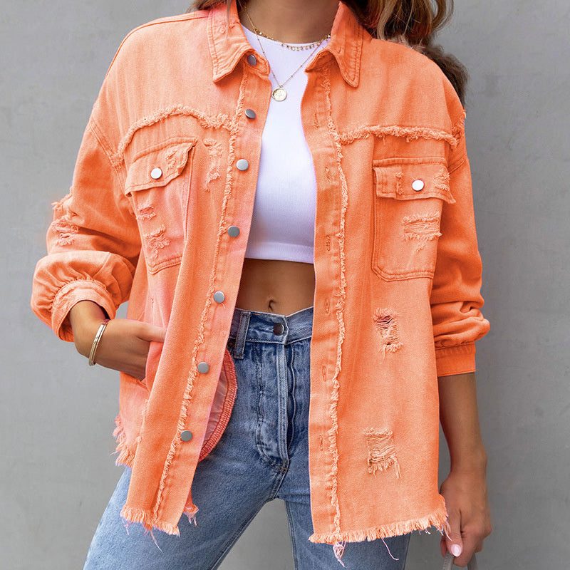 Cecilia | Distressed Oversized Denim Jacket for Women