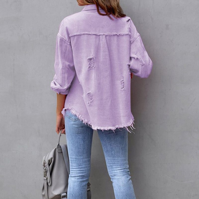 Cecilia | Distressed Oversized Denim Jacket for Women