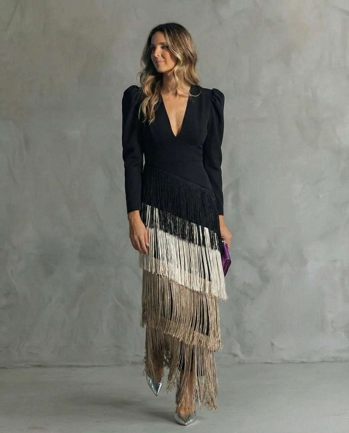 Lara | Elegant dress with fringe sleeves