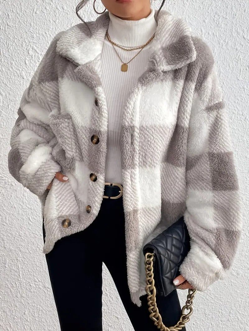 Maurelle | Plaid Oversized Button-Up Fluffy Jacket for Women