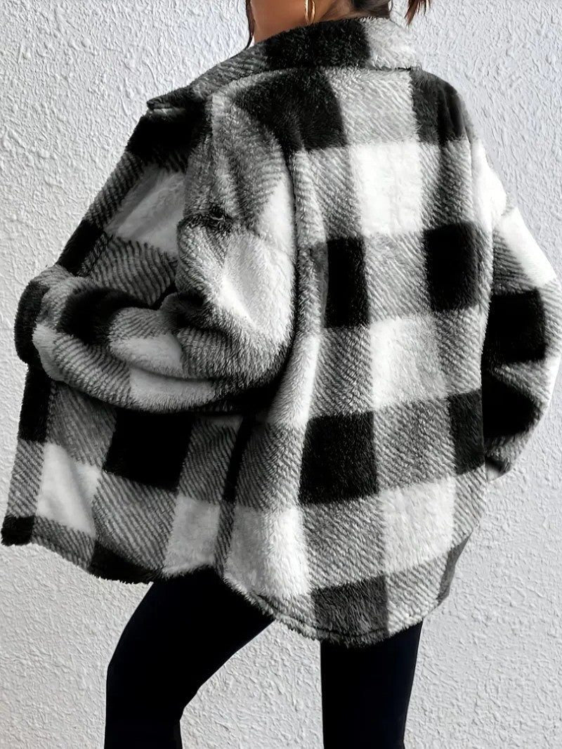 Maurelle | Plaid Oversized Button-Up Fluffy Jacket for Women