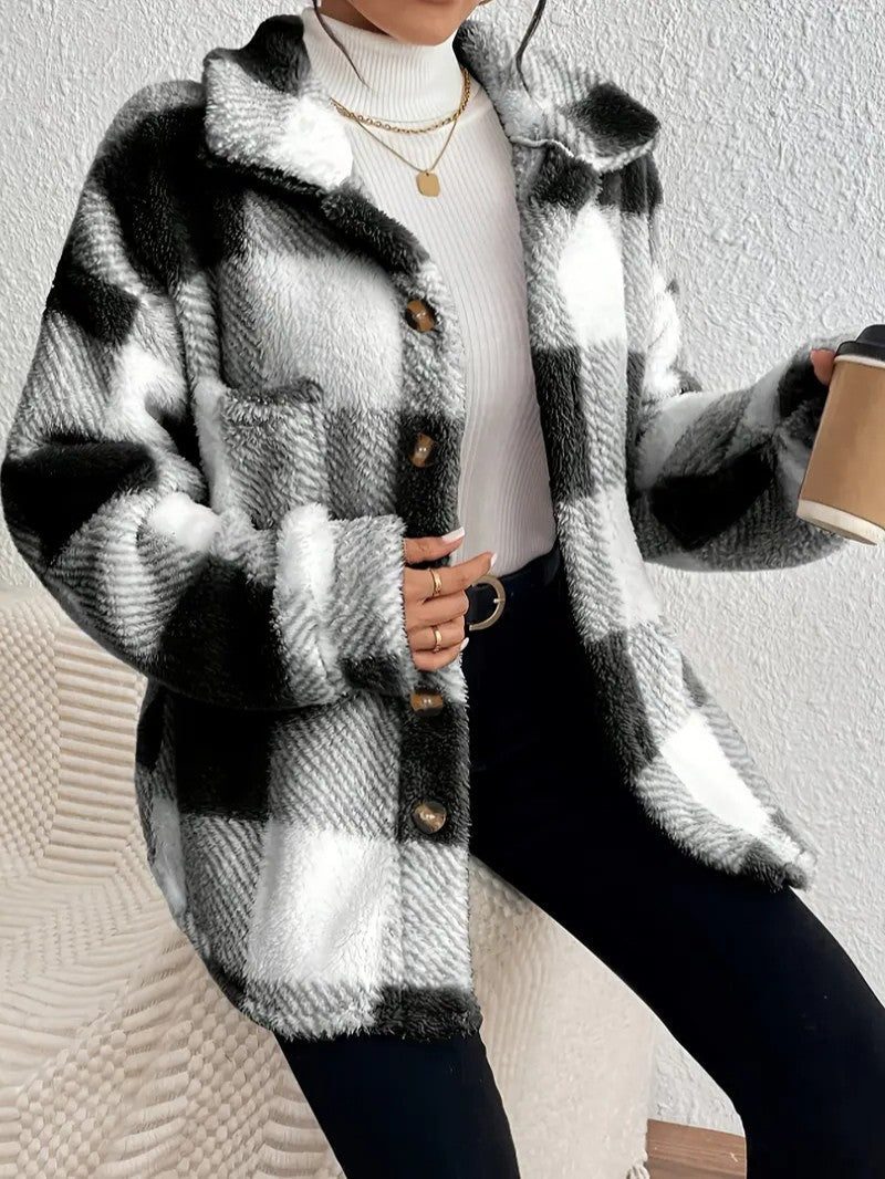 Maurelle | Plaid Oversized Button-Up Fluffy Jacket for Women