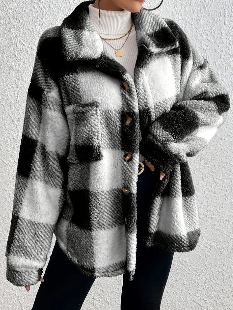 Maurelle | Plaid Oversized Button-Up Fluffy Jacket for Women