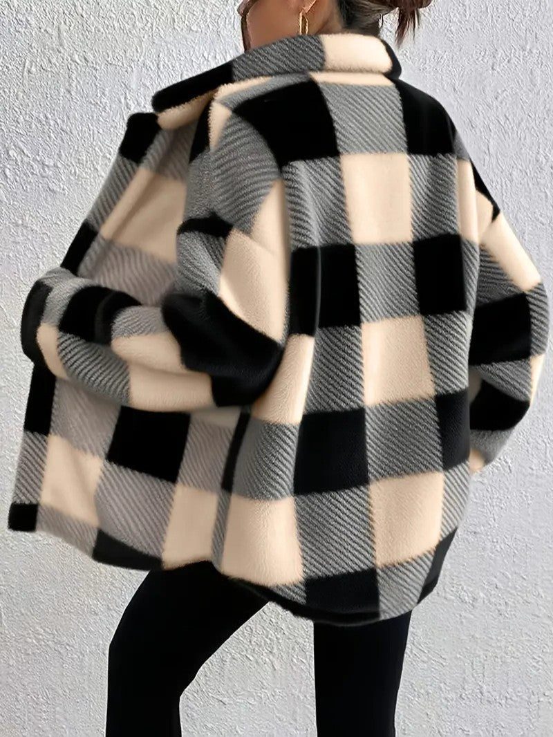 Maurelle | Plaid Oversized Button-Up Fluffy Jacket for Women