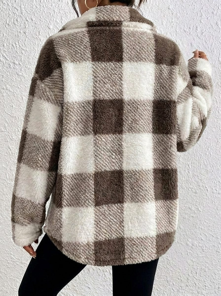 Maurelle | Plaid Oversized Button-Up Fluffy Jacket for Women