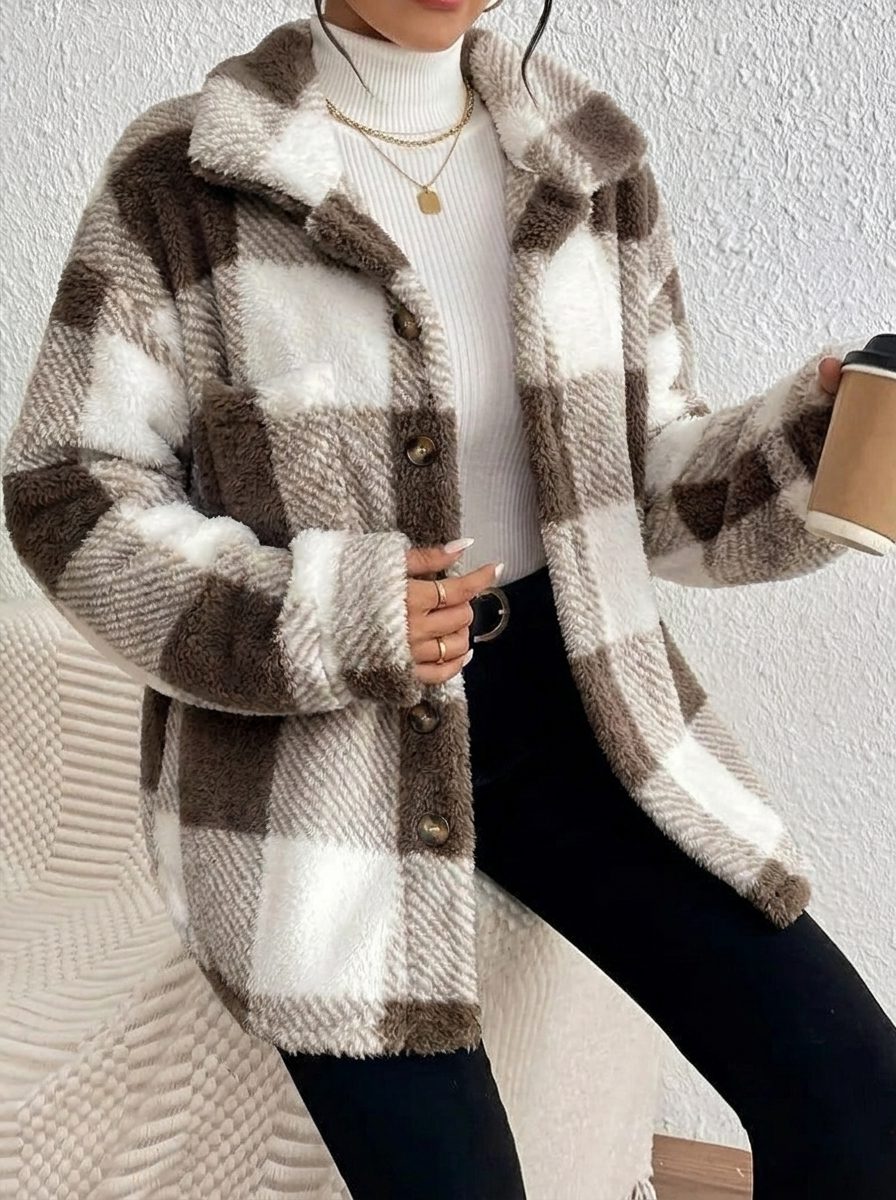 Maurelle | Plaid Oversized Button-Up Fluffy Jacket for Women