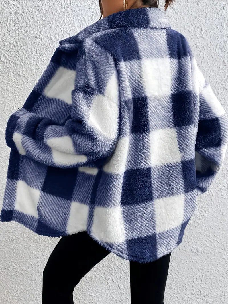 Maurelle | Plaid Oversized Button-Up Fluffy Jacket for Women