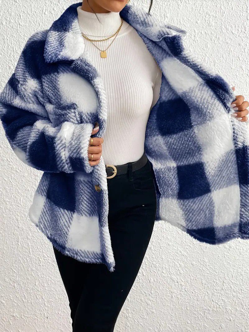 Maurelle | Plaid Oversized Button-Up Fluffy Jacket for Women