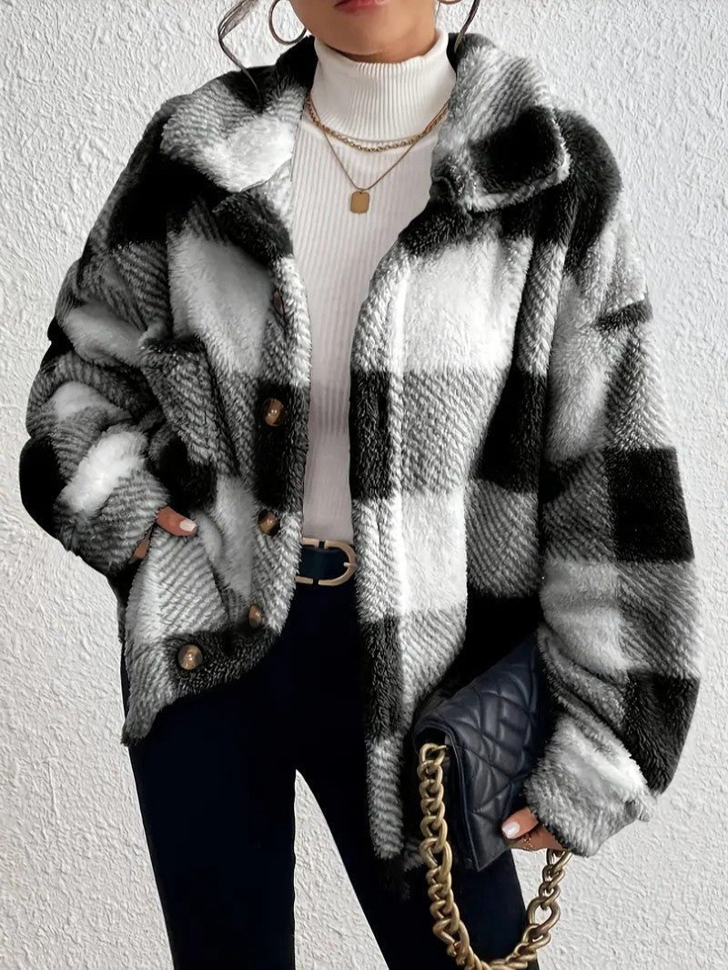 Maurelle | Plaid Oversized Button-Up Fluffy Jacket for Women