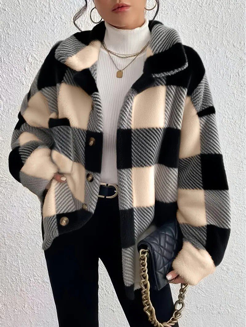 Maurelle | Plaid Oversized Button-Up Fluffy Jacket for Women