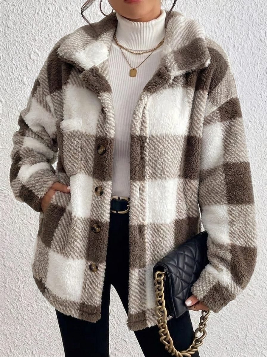 Maurelle | Plaid Oversized Button-Up Fluffy Jacket for Women