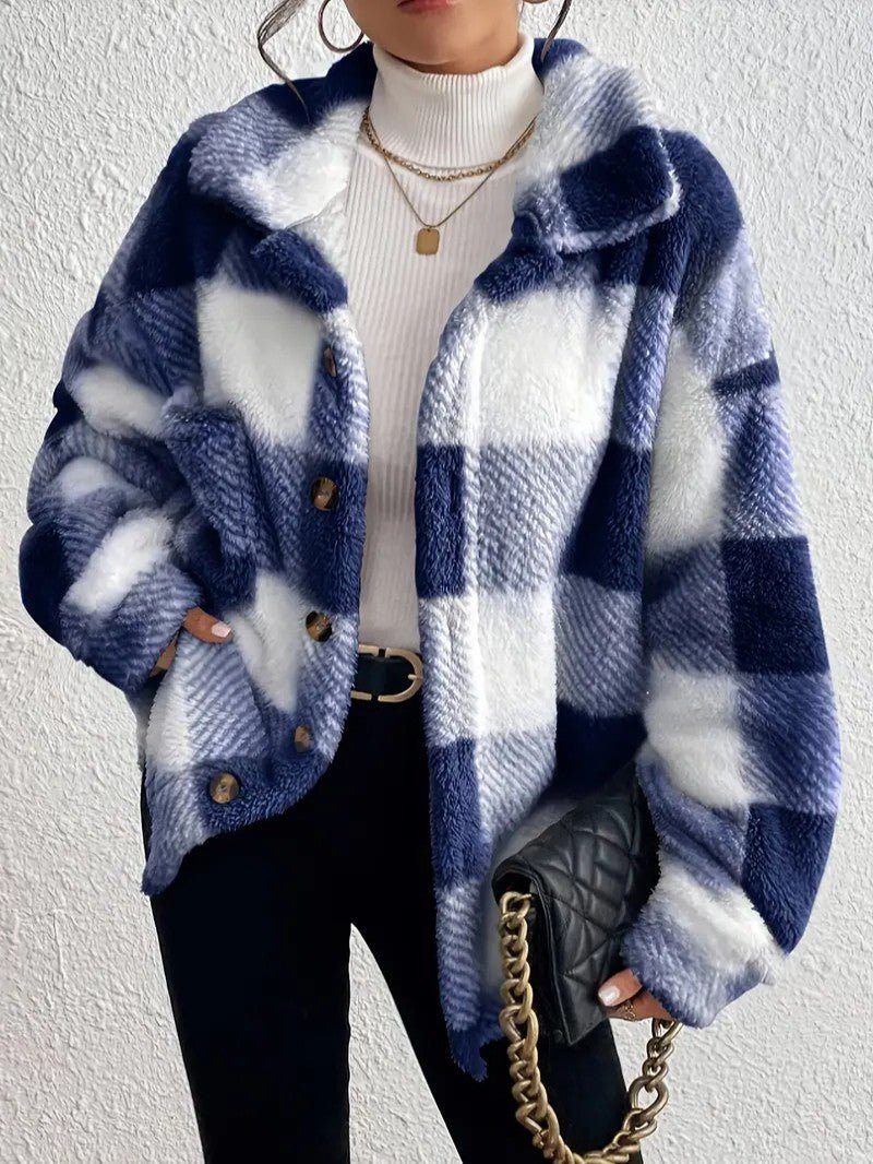 Maurelle | Plaid Oversized Button-Up Fluffy Jacket for Women
