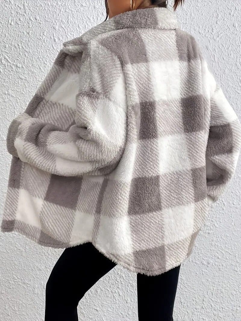 Maurelle | Plaid Oversized Button-Up Fluffy Jacket for Women