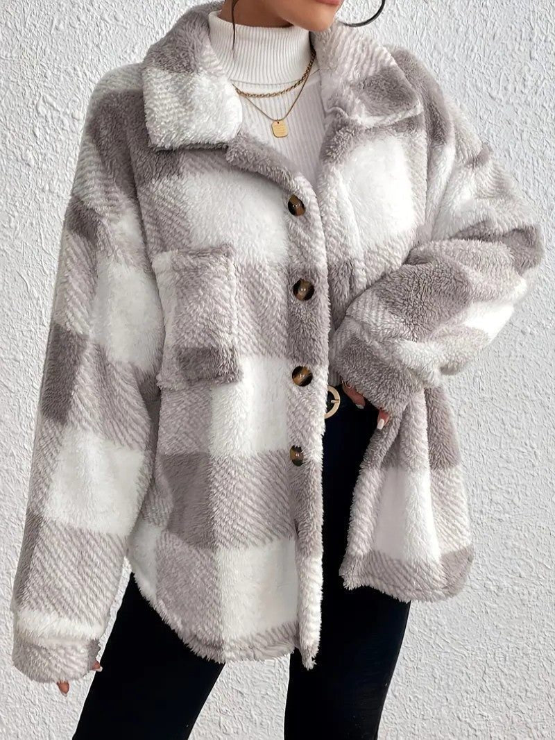 Maurelle | Plaid Oversized Button-Up Fluffy Jacket for Women