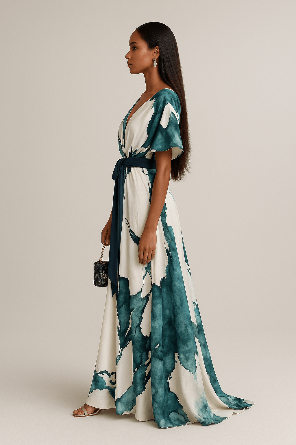 Nikka – Flowing Watercolor Maxi Dress with Tie Waist
