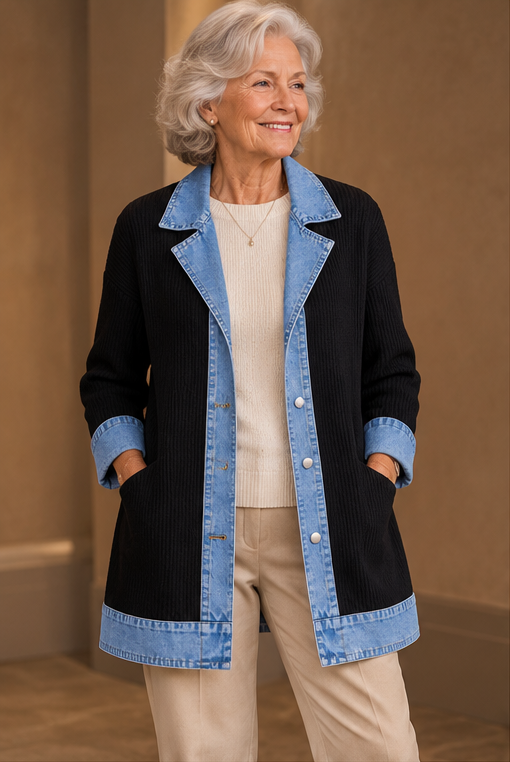 Madison™ | Denim-Trim Ribbed Knit Jacket