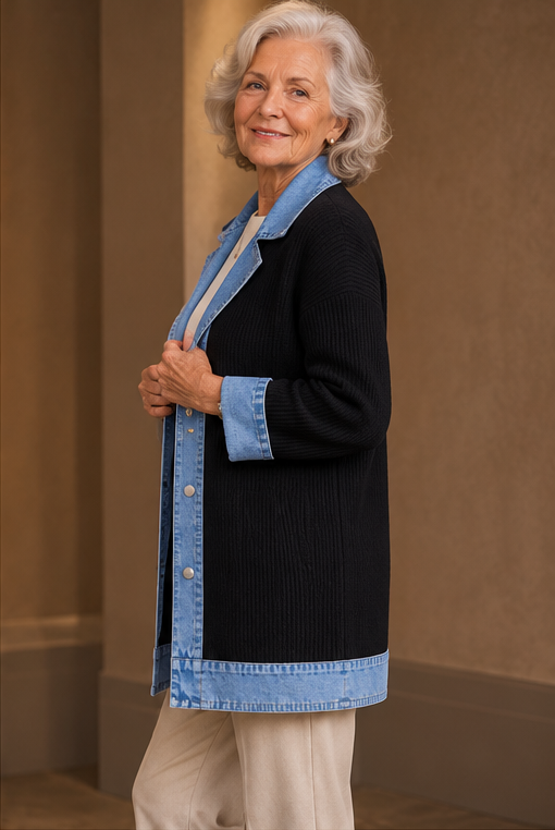 Madison™ | Denim-Trim Ribbed Knit Jacket