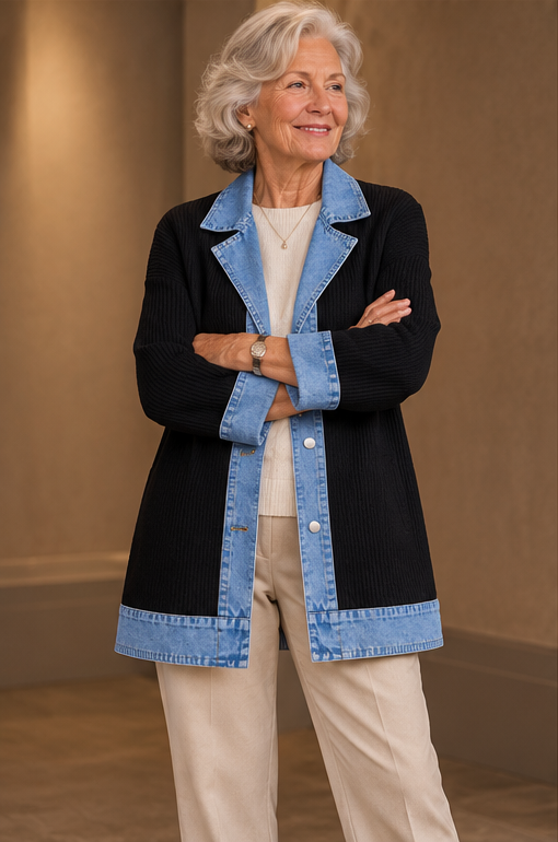 Madison™ | Denim-Trim Ribbed Knit Jacket