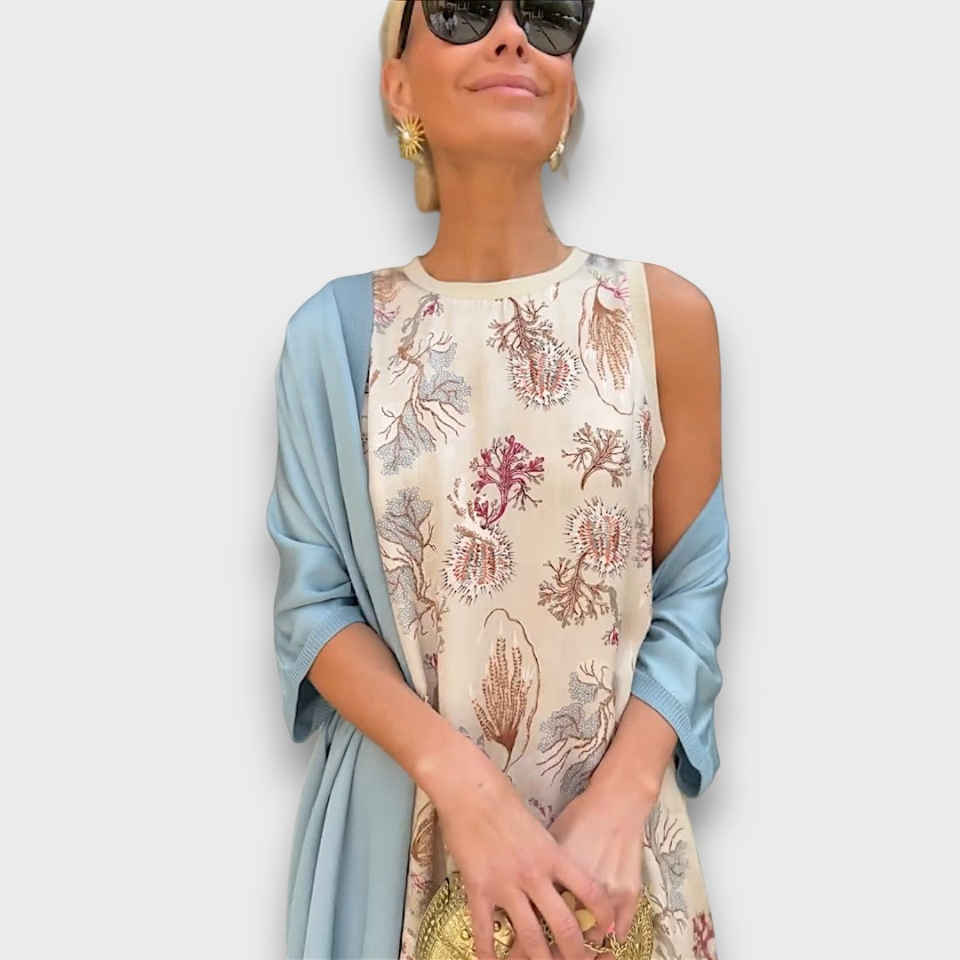 Vera – Flowing Maxi Dress with Pastel Cardigan